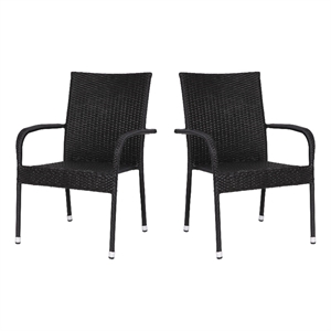 Indoor/Outdoor Stacking Steel Framed Black Wicker Dining Armchairs - 2 Pack