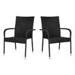 Indoor/Outdoor Stacking Steel Framed Black Wicker Dining Armchairs - 2 Pack