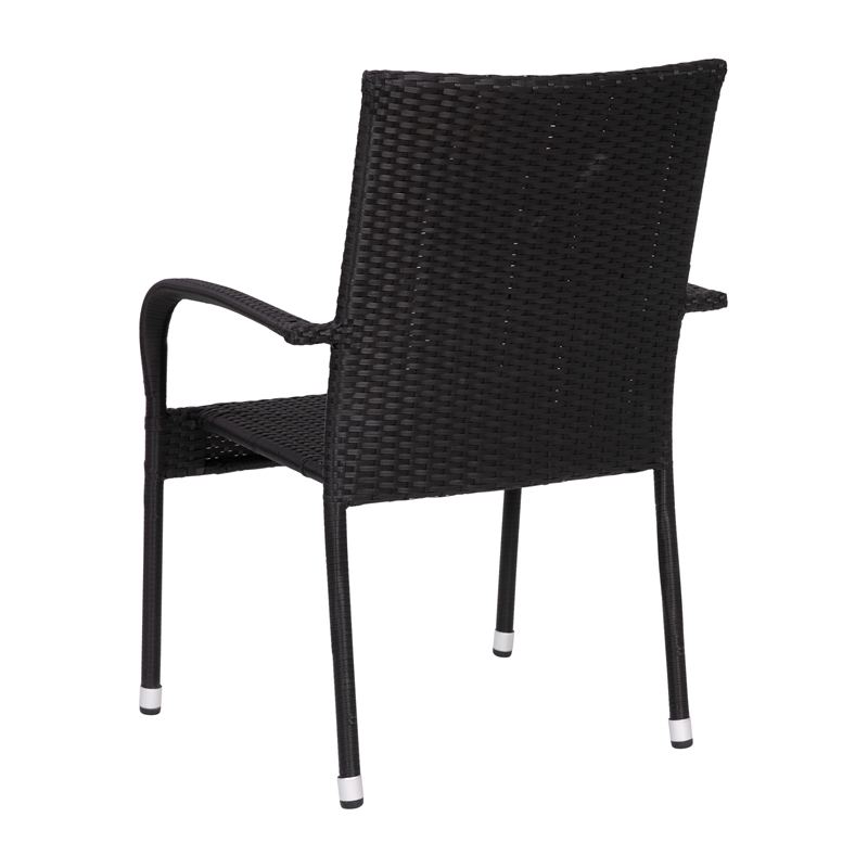 Indoor/Outdoor Stacking Steel Framed Black Wicker Dining Armchairs - 2 Pack