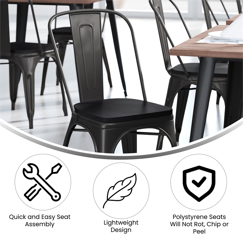All-Weather Commercial Stack Chair & Poly Resin Seat - Black/Black