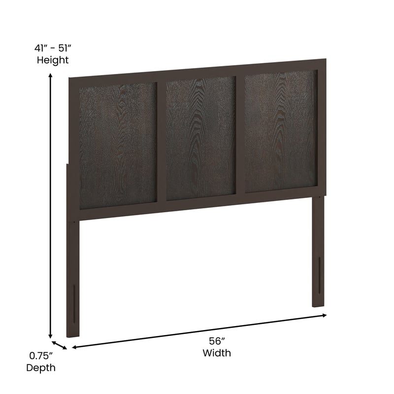 Contemporary Queen Size Four Panel Wooden Headboard Only in Dark Brown