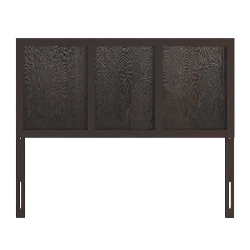 Contemporary Queen Size Four Panel Wooden Headboard Only in Dark Brown