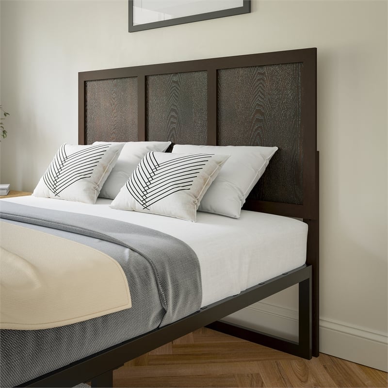 Contemporary Queen Size Four Panel Wooden Headboard Only in Dark Brown