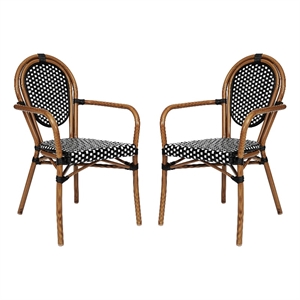2 PK All-Weather Commercial Paris Chairs with Arms with Metal Frame-Blk/Wht