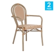 2 PK All-Weather Commercial Paris Chairs with Bamboo Print Metal Frame-Nat/White