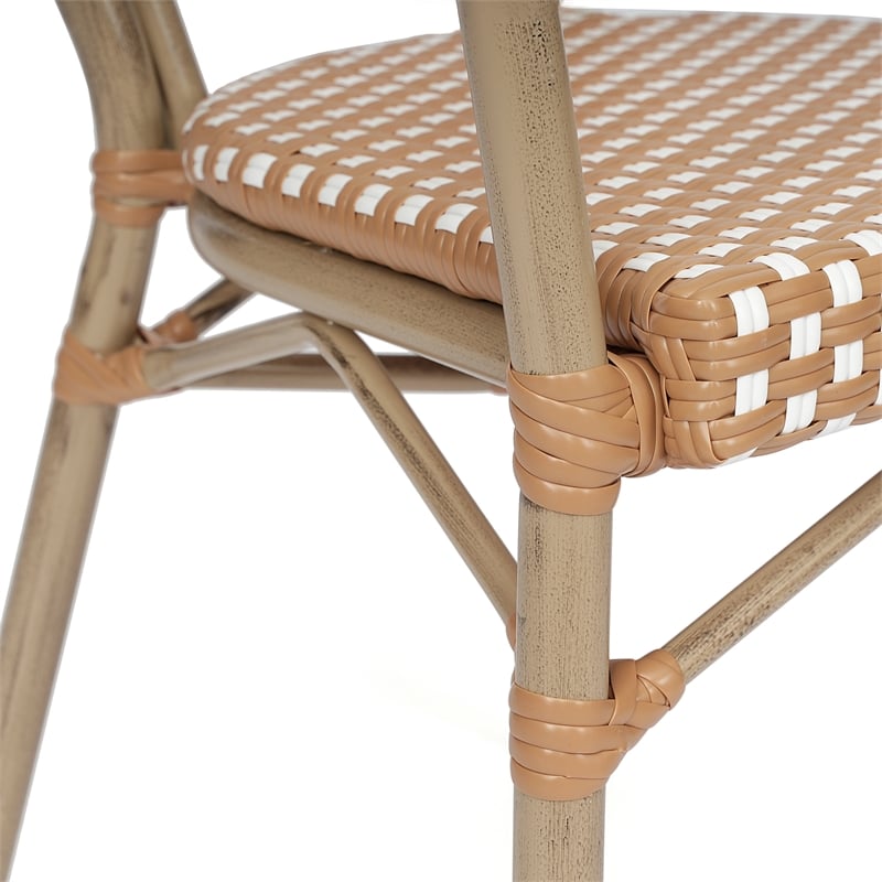 2 PK All-Weather Commercial Paris Chairs with Bamboo Print Metal Frame-Nat/White