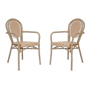 2 PK All-Weather Commercial Paris Chairs with Bamboo Print Metal Frame-Nat/White