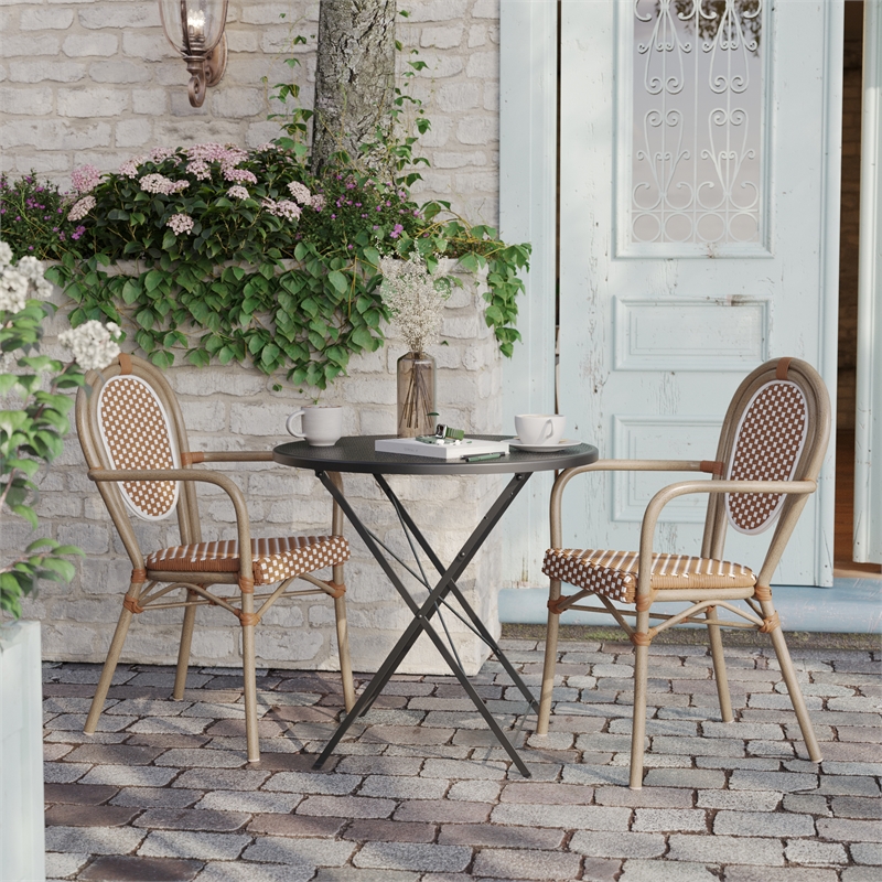 2 PK All-Weather Commercial Paris Chairs with Bamboo Print Metal Frame-Nat/White