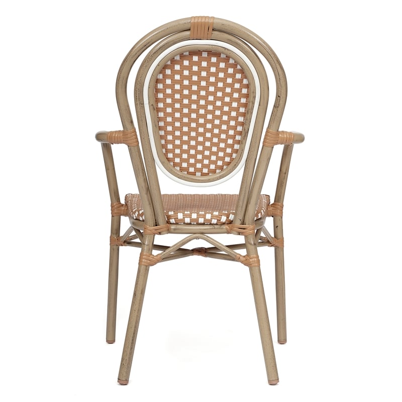 2 PK All-Weather Commercial Paris Chairs with Bamboo Print Metal Frame-Nat/White