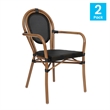 2 PK All-Weather Commercial Paris Chairs with Arms and Natural Metal Frame-Black