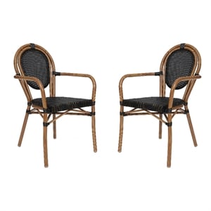 2 PK All-Weather Commercial Paris Chairs with Arms and Natural Metal Frame-Black
