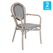 2 All-Weather Commercial Paris Chairs with Arms with Metal Frame-Black/White