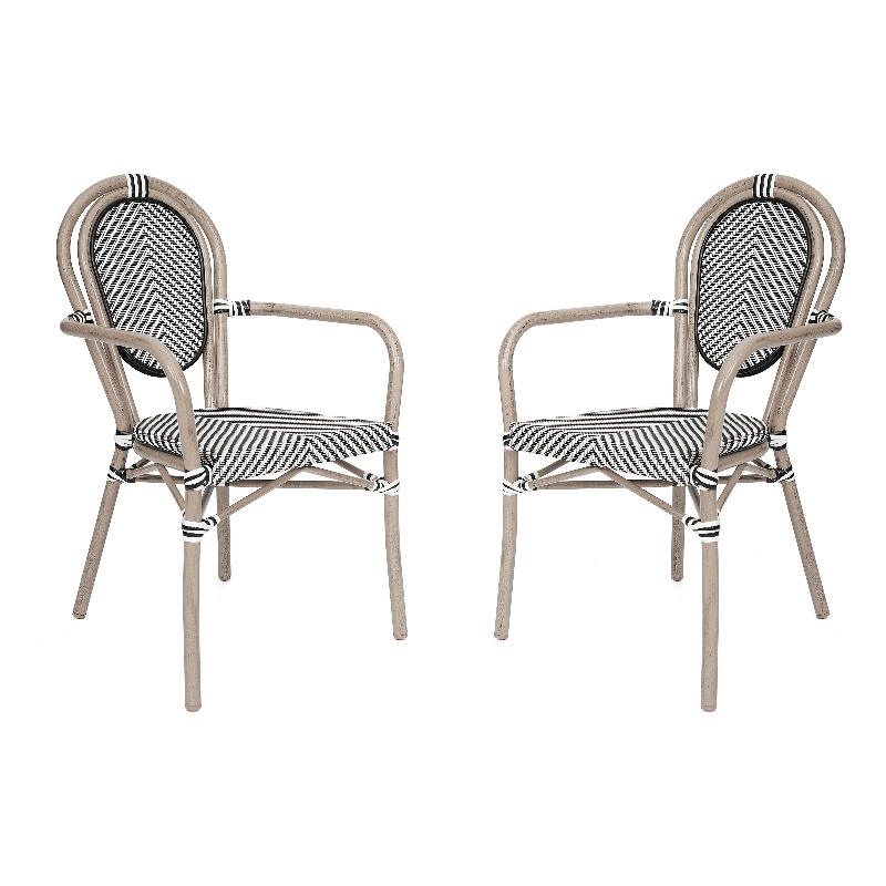 2 All-Weather Commercial Paris Chairs with Arms with Metal Frame-Black/White
