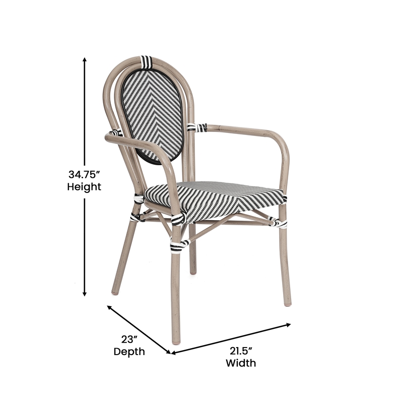 2 All-Weather Commercial Paris Chairs with Arms with Metal Frame-Black/White
