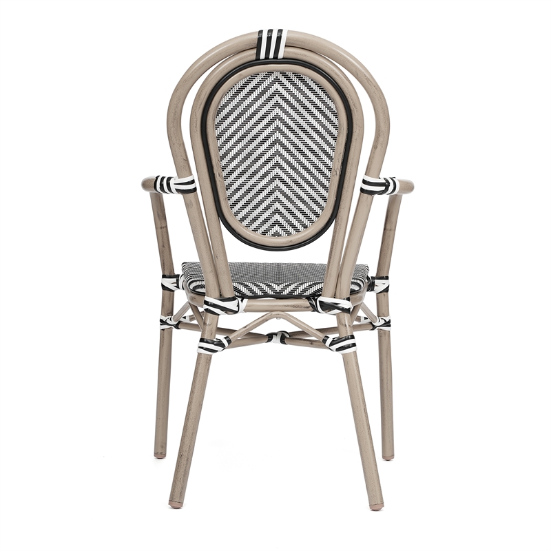 2 All-Weather Commercial Paris Chairs with Arms with Metal Frame-Black/White