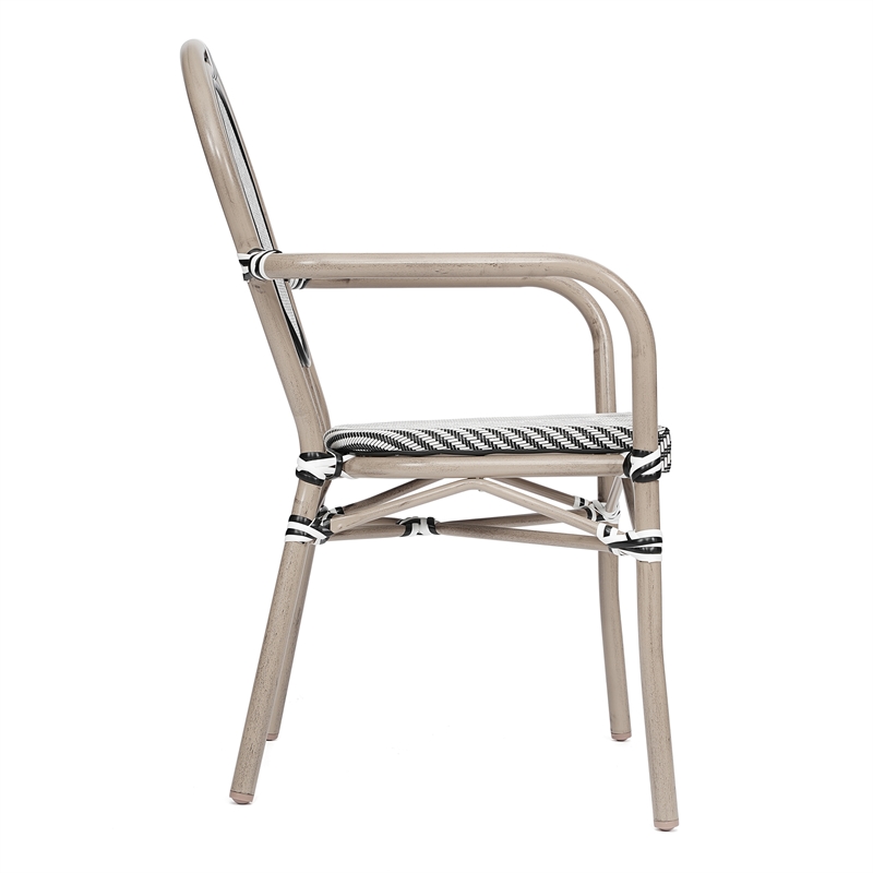 2 All-Weather Commercial Paris Chairs with Arms with Metal Frame-Black/White