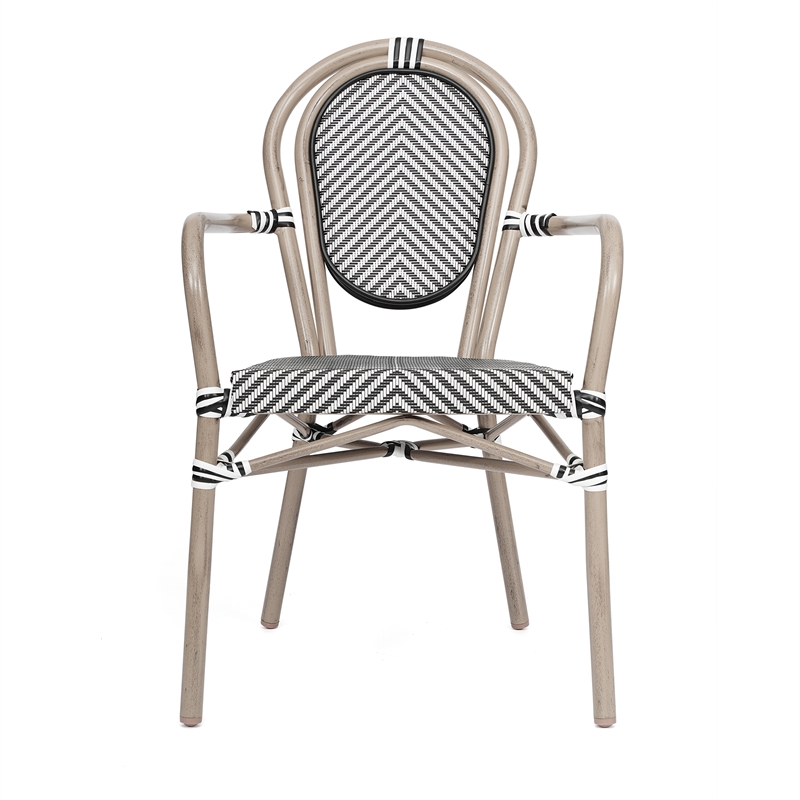 2 All-Weather Commercial Paris Chairs with Arms with Metal Frame-Black/White