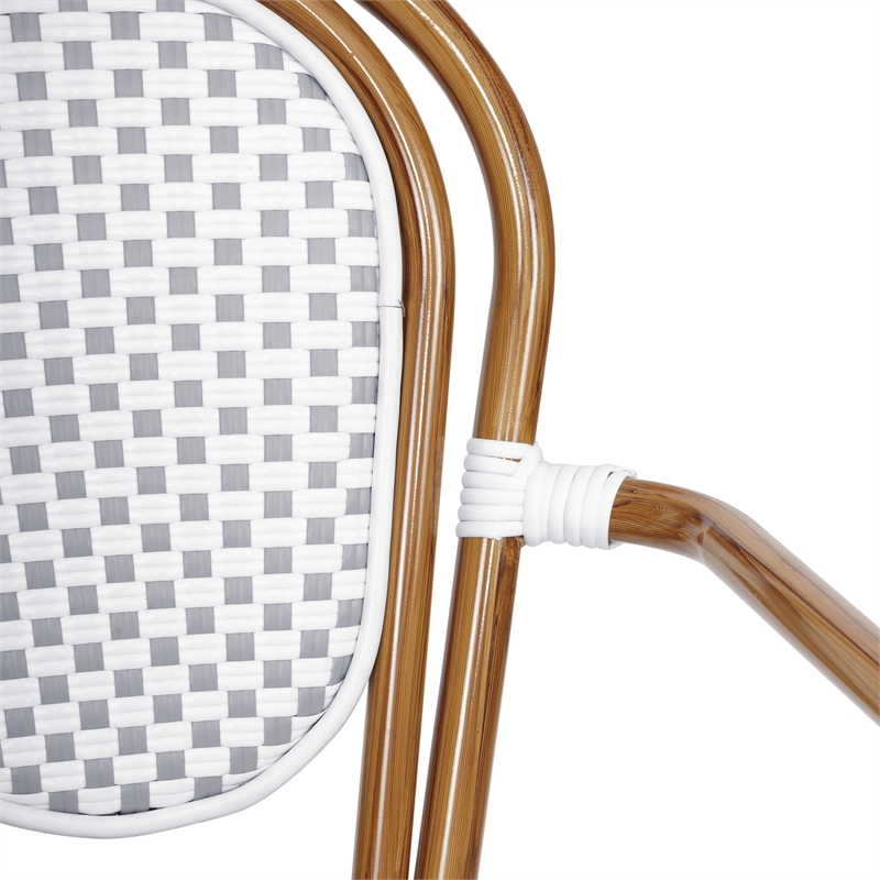 2 PK All-Weather Commercial Paris Chairs with Bamboo Print Metal Frame-Wht/Gray