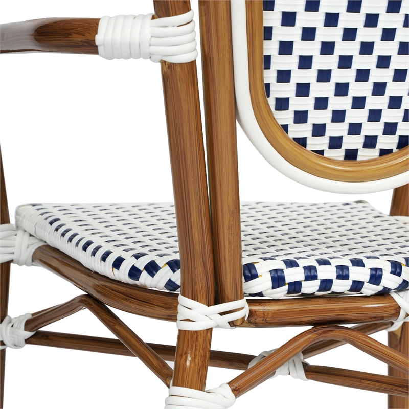 2 PK All-Weather Commercial Paris Chairs with Bamboo Print Metal Frame-Wht/Navy