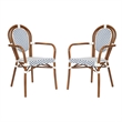 2 PK All-Weather Commercial Paris Chairs with Bamboo Print Metal Frame-Wht/Navy
