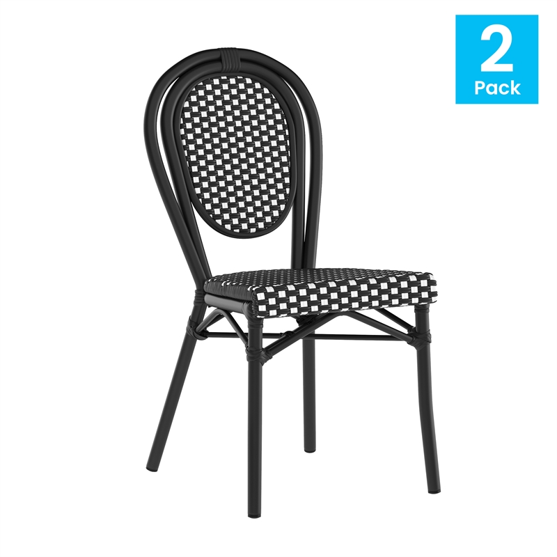 2 PK All-Weather Commercial Paris Chair with Black Metal Frame-Black/White