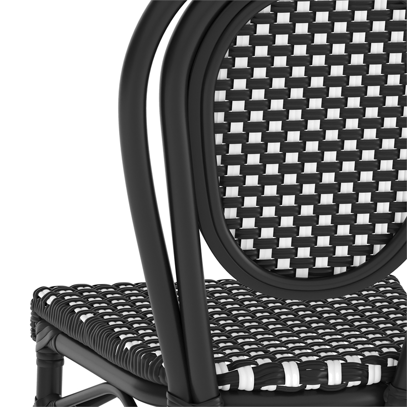 2 PK All-Weather Commercial Paris Chair with Black Metal Frame-Black/White