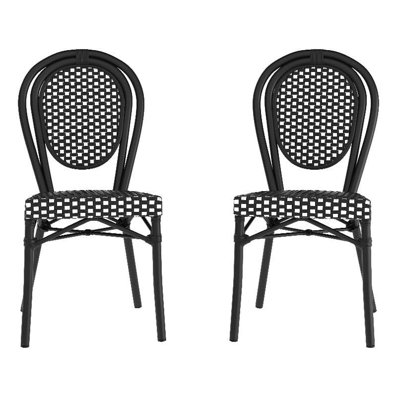 2 PK All-Weather Commercial Paris Chair with Black Metal Frame-Black/White