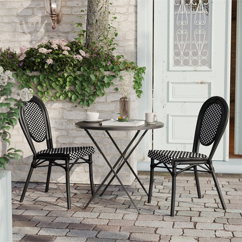 2 PK All-Weather Commercial Paris Chair with Black Metal Frame-Black/White