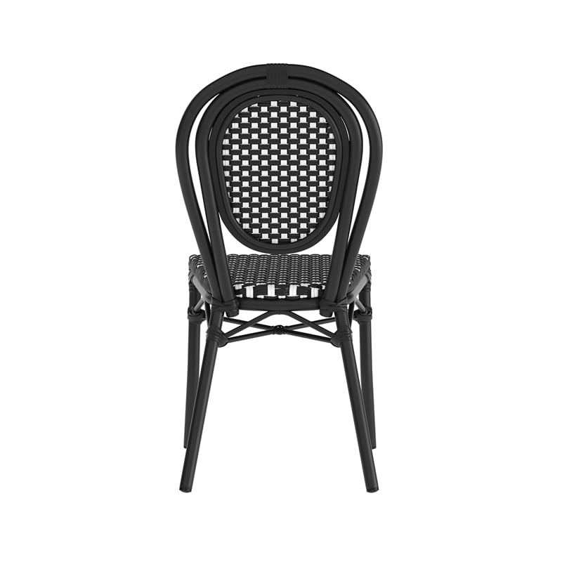 2 PK All-Weather Commercial Paris Chair with Black Metal Frame-Black/White