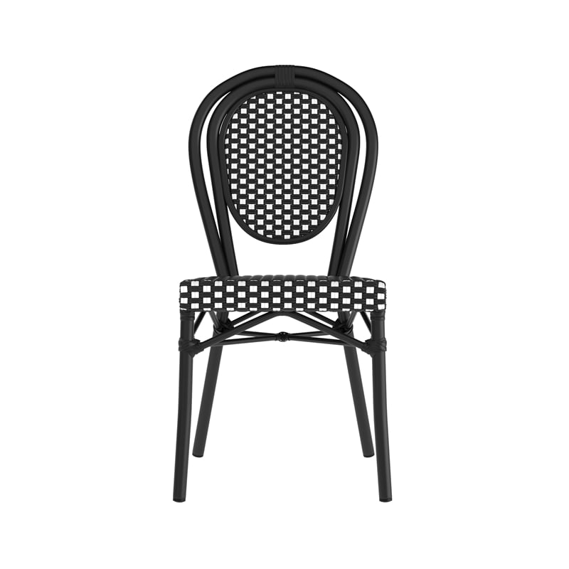 2 PK All-Weather Commercial Paris Chair with Black Metal Frame-Black/White