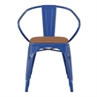 All-Weather Metal Stack Chair with Arms and Poly Resin Seat - Blue/Teak