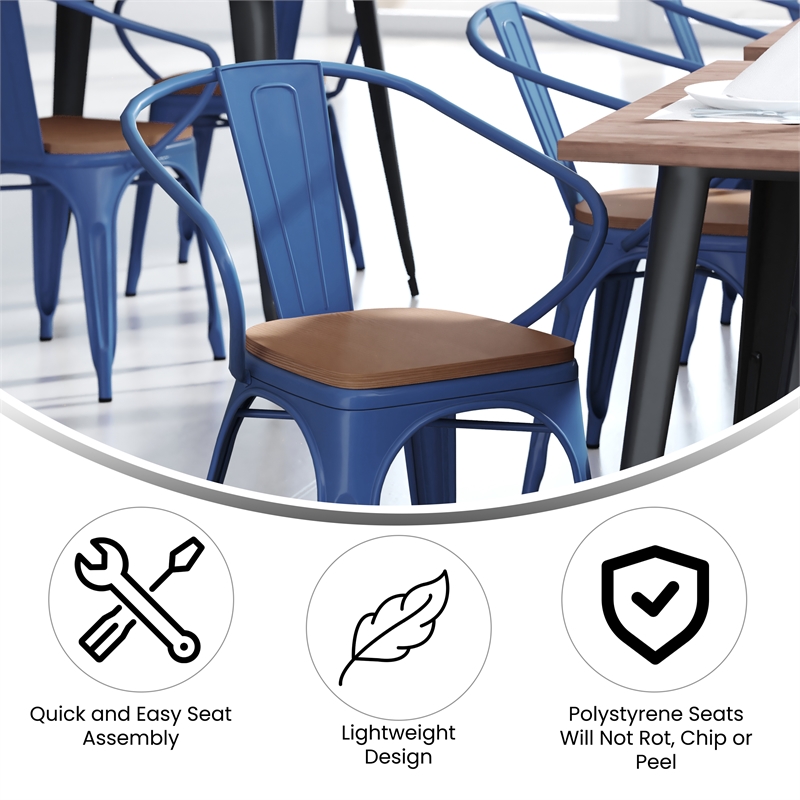 All-Weather Metal Stack Chair with Arms and Poly Resin Seat - Blue/Teak