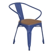 All-Weather Metal Stack Chair with Arms and Poly Resin Seat - Blue/Teak