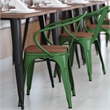 All-Weather Metal Stack Chair with Arms and Poly Resin Seat - Green/Teak