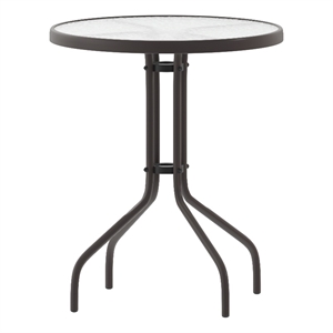 23.75&quot Round Tempered Glass Metal Table with Smooth Ripple Design Top - Bronze
