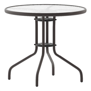 31.5&quot Round Tempered Glass Metal Table with Smooth Ripple Design Top