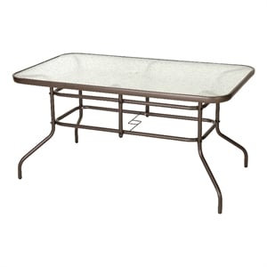 31.5&quot x 55&quot Rectangular Tempered Glass Metal Table with Umbrella Hole - Bronze
