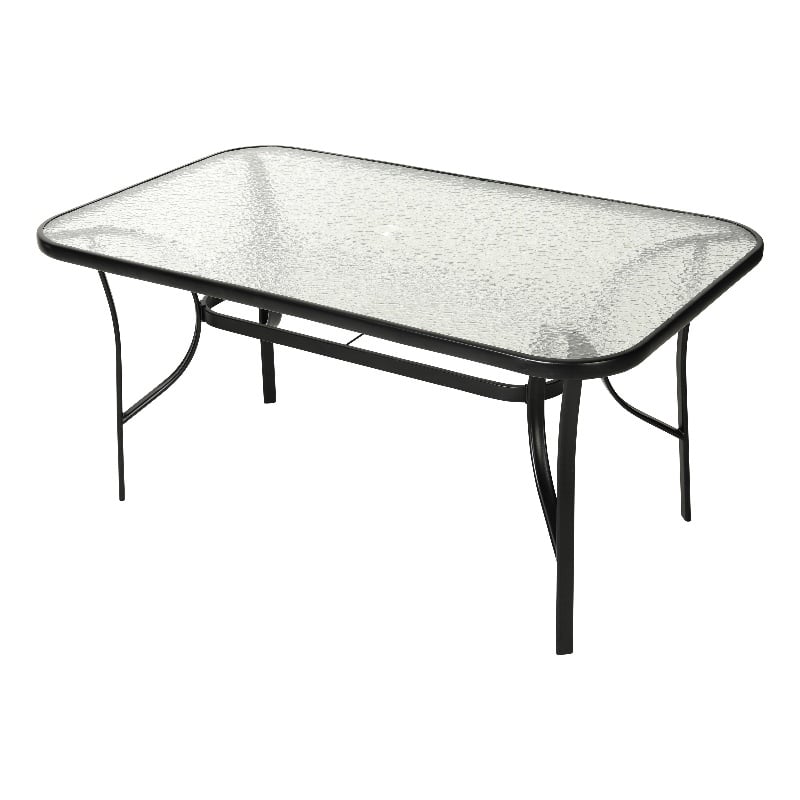 Commercial 35x59 Tempered Glass and Steel Patio Table with Umbrella Hole-Black