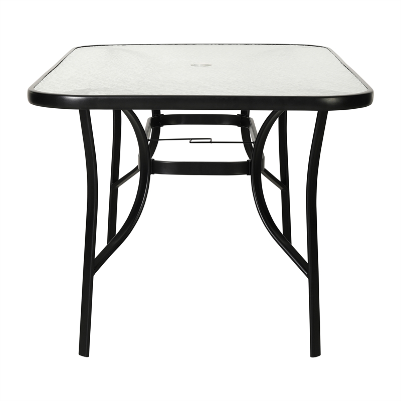 Commercial 35x59 Tempered Glass and Steel Patio Table with Umbrella Hole-Black