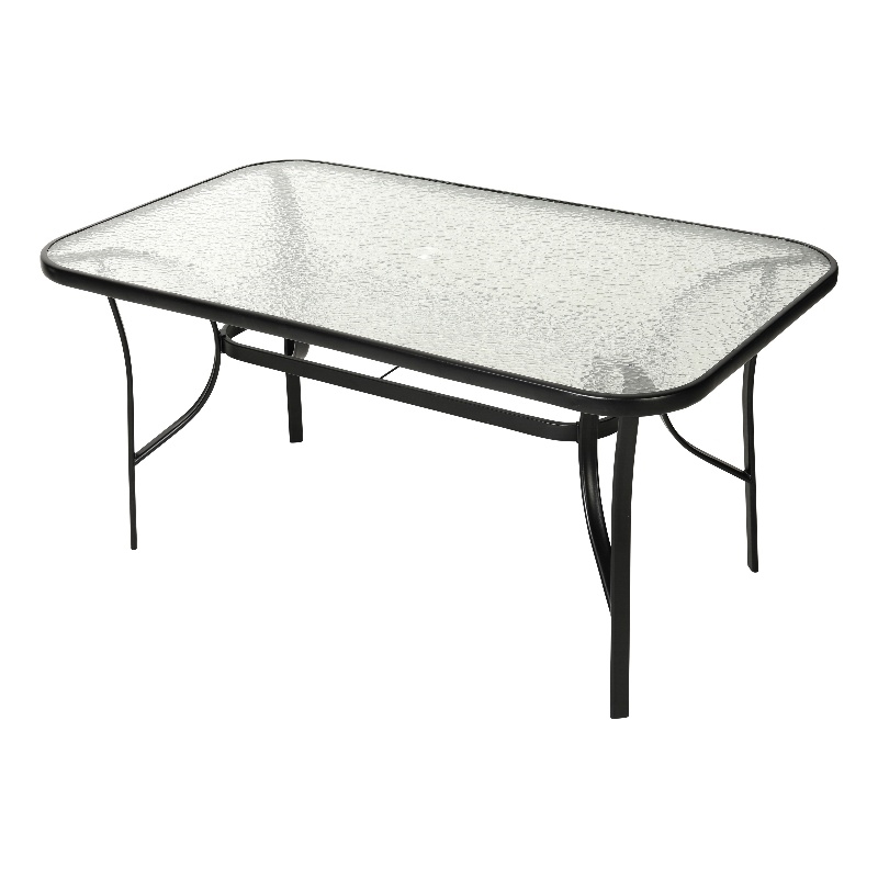 Commercial 35x59 Tempered Glass and Steel Patio Table with Umbrella Hole-Black
