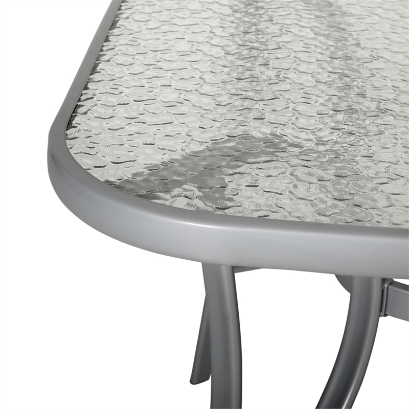 Commercial 35x59 Tempered Glass and Steel Patio Table with Umbrella Hole-Silver