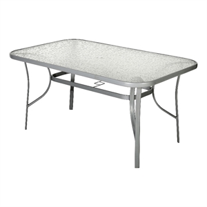 Commercial 35x59 Tempered Glass and Steel Patio Table with Umbrella Hole-Silver