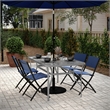 Commercial 35x59 Tempered Glass and Steel Patio Table with Umbrella Hole-Silver