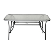 Commercial 35x59 Tempered Glass and Steel Patio Table with Umbrella Hole-Silver