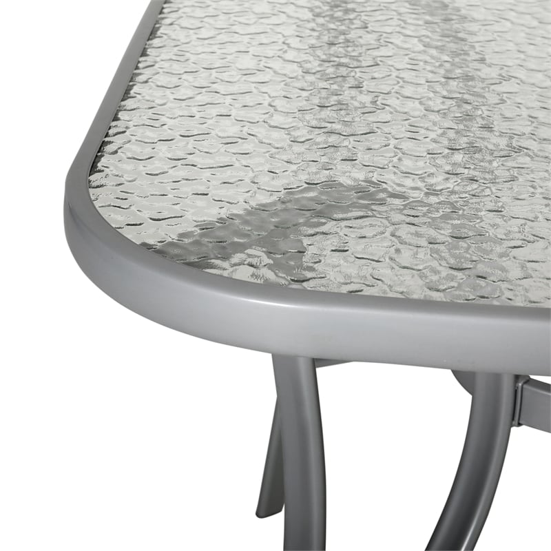 Commercial 35x59 Tempered Glass and Steel Patio Table with Umbrella Hole-Silver