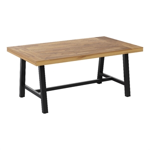 All Weather Commercial Acacia Wood Top Patio Table with Metal Base-Natural/Black