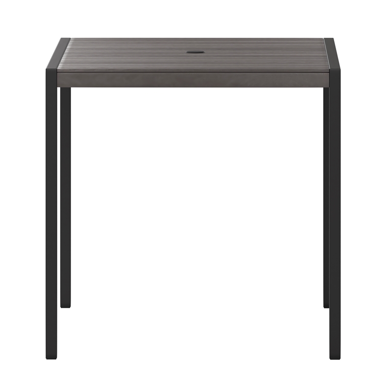Steel All-Weather Patio Dining Table with Gray Wash Faux Teak Slat Top-Seats 4