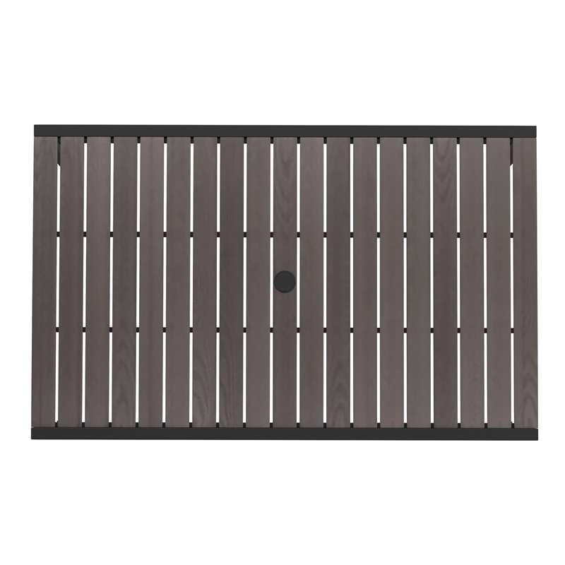 Steel All-Weather Patio Dining Table with Gray Wash Faux Teak Slat Top-Seats 4