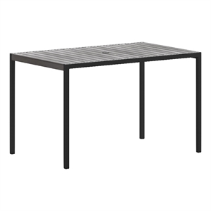 Steel All-Weather Patio Dining Table with Gray Wash Faux Teak Slat Top-Seats 4