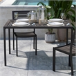 Steel All-Weather Patio Dining Table with Gray Wash Faux Teak Slat Top-Seats 4